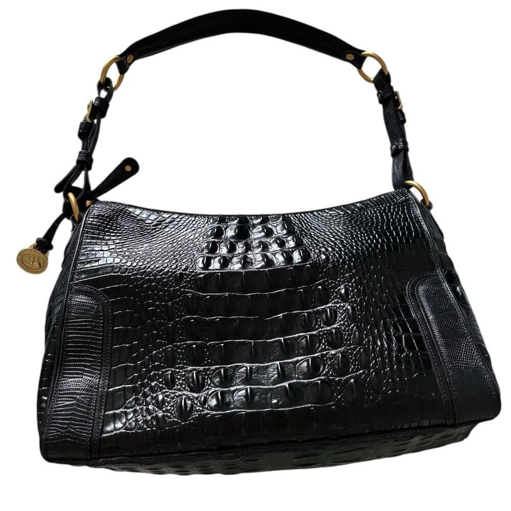 Brahmin Collection Esme Lizard Crocodile-Embossed Leather Shoulder Bag Black - Picture 2 of 15